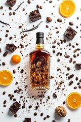 alcoholic coffee beans and lemon top view. Selective focus