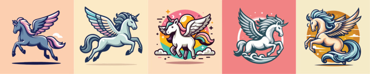 Pegasus mythological animal vector set