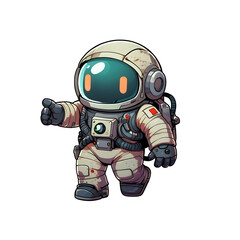 A charming cartoon-style astronaut sticker, wearing a detailed space suit. Ideal for graphic design, space-themed projects, sticker collections, and educational materials