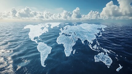 Global Network: A World Map Embroidered on the Ocean's Surface