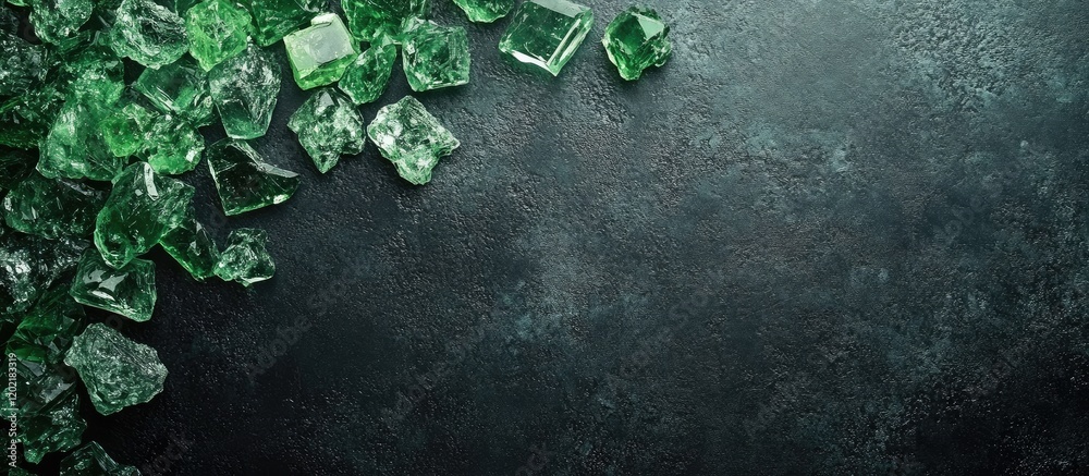 Aufkleber dark stone surface with green ice cubes scattered along the edge featuring ample copy space for text