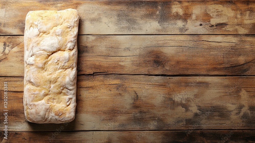 Poster rustic wooden background with fresh artisanal bread loaf and ample copy space for text placement