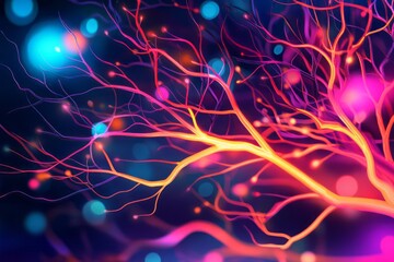 Abstract Neon Branches Glowing Brightly In Darkness