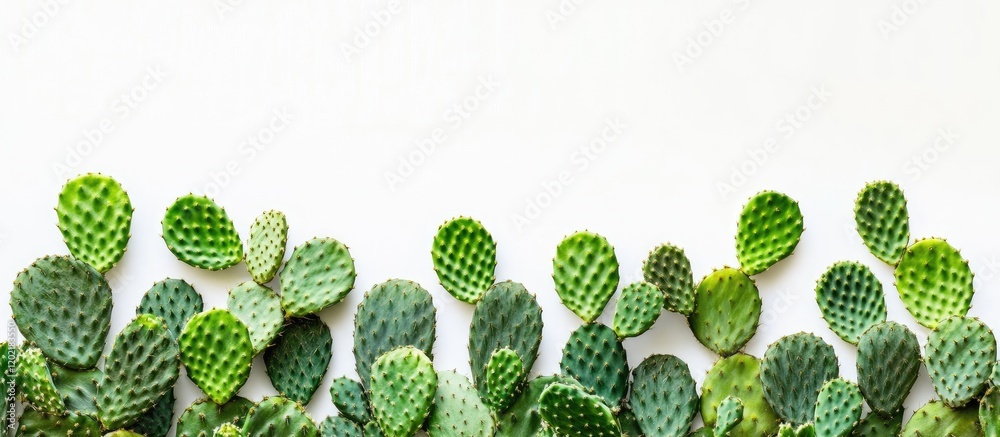 Poster Cactus pads on white background with vibrant green colors and Copy Space for text or graphics
