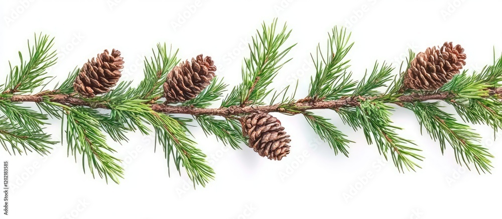 Aufkleber Pine branch with cones isolated on white background with Copy Space for text placement