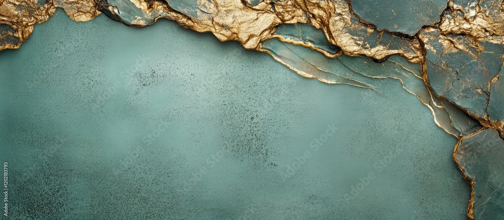 Leinwandbilder turquoise and gold abstract background with textured surface and copy space