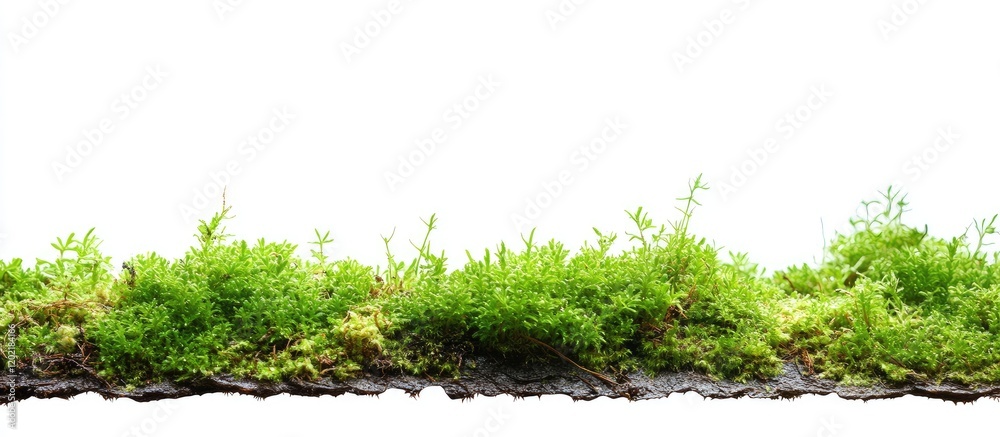 Poster Green moss border with white background and ample copy space for text or design elements. Natural texture and vibrant greenery.