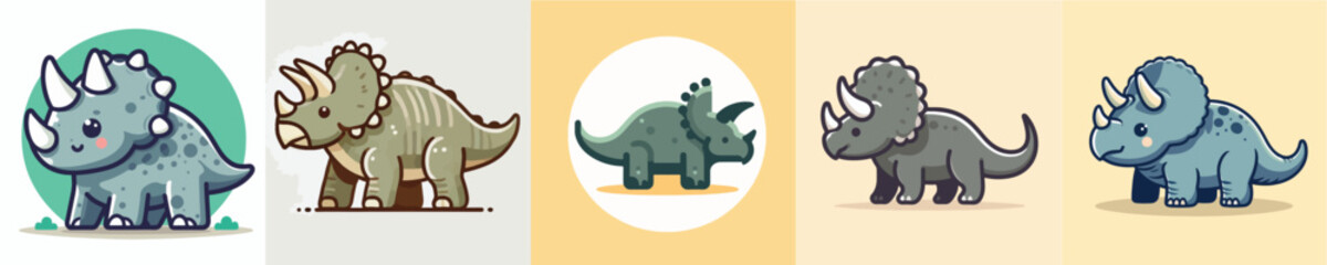 Vector collection of triceratops dinosaurs