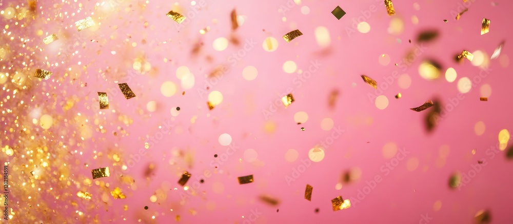 Aufkleber Pink Background with Gold Glitter and Bokeh Lights Abstract Design Featuring Copy Space for Text