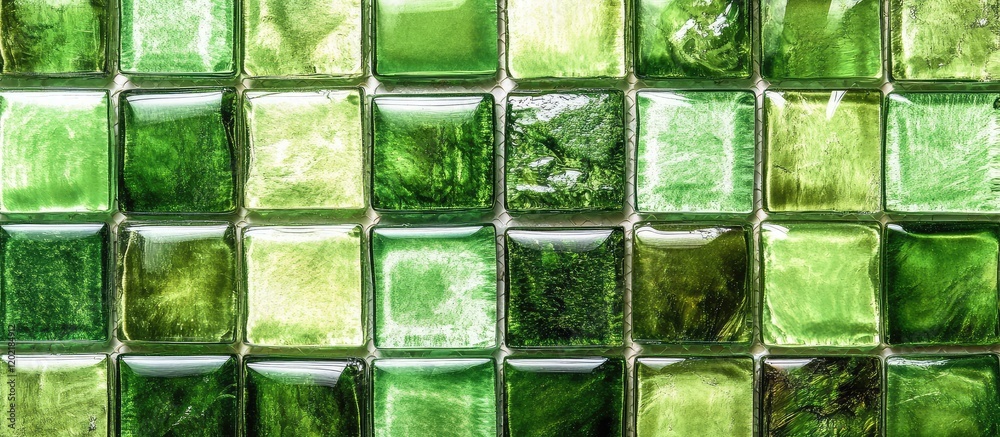 Poster green glass mosaic tiles with varying shades of green glossy finish arranged in a grid pattern copy 