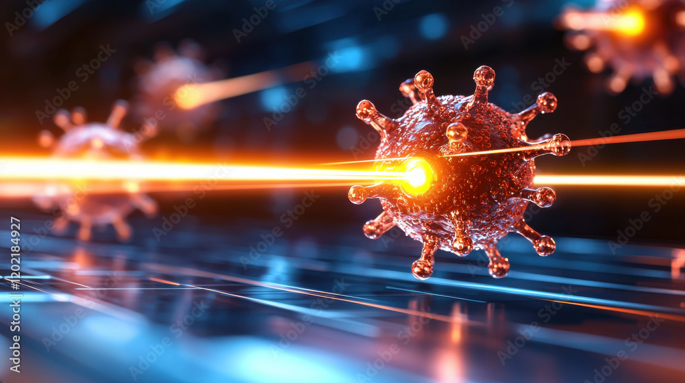 Poster high resolution image of nanobots delivering medicine to target cells, showcasing advanced technolog