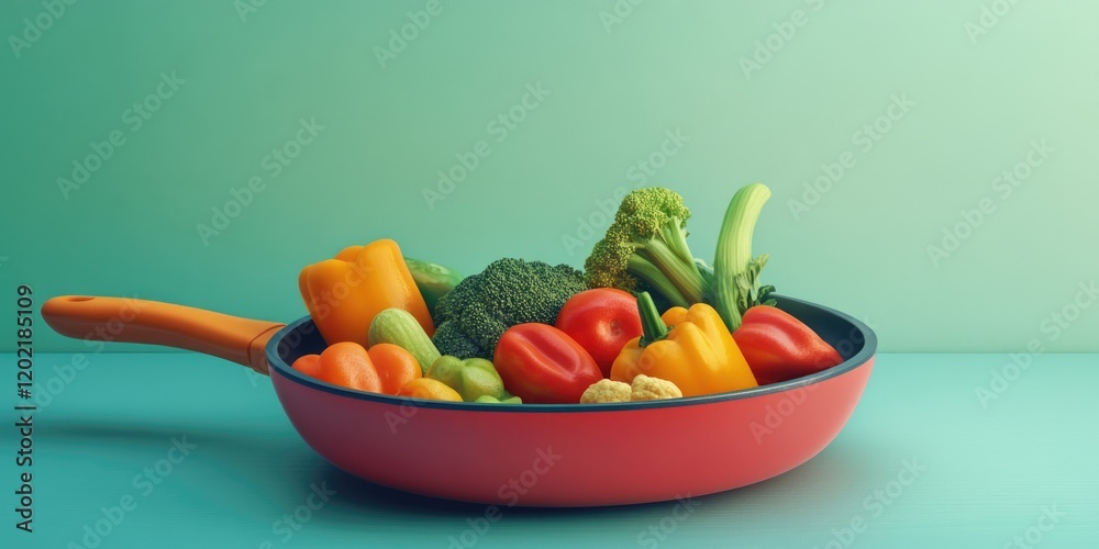 Sticker Assorted Vegetables in Red Pan