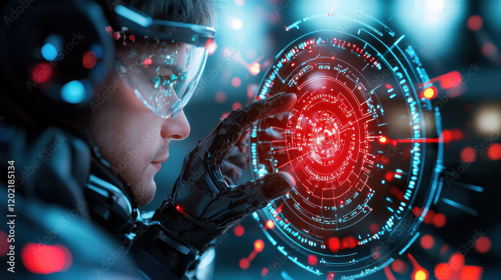 Leinwandbilder futuristic scientist interacting with holographic interface, showcasing advanced technology and data