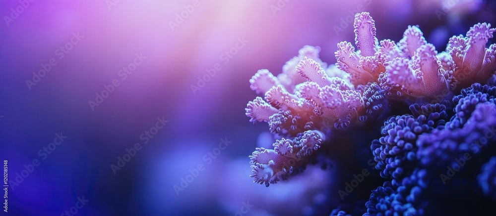 Poster coral reef close-up with vibrant colors and soft focus in underwater environment copy space