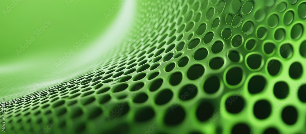 Poster Abstract green perforated pattern with circular holes creating a wave effect and textured background ideal for modern design Copy Space