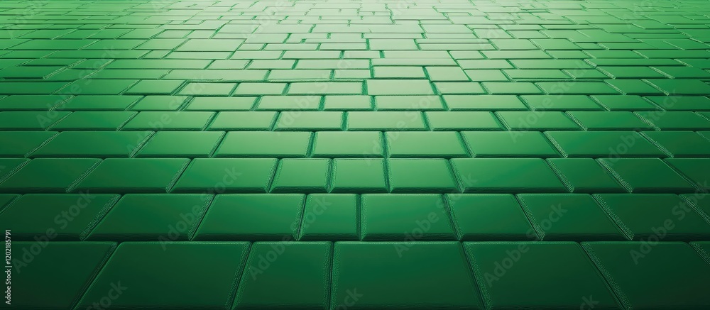 Poster Green tiled floor with a glossy finish displaying rectangular tiles in a parallel arrangement Copy Space
