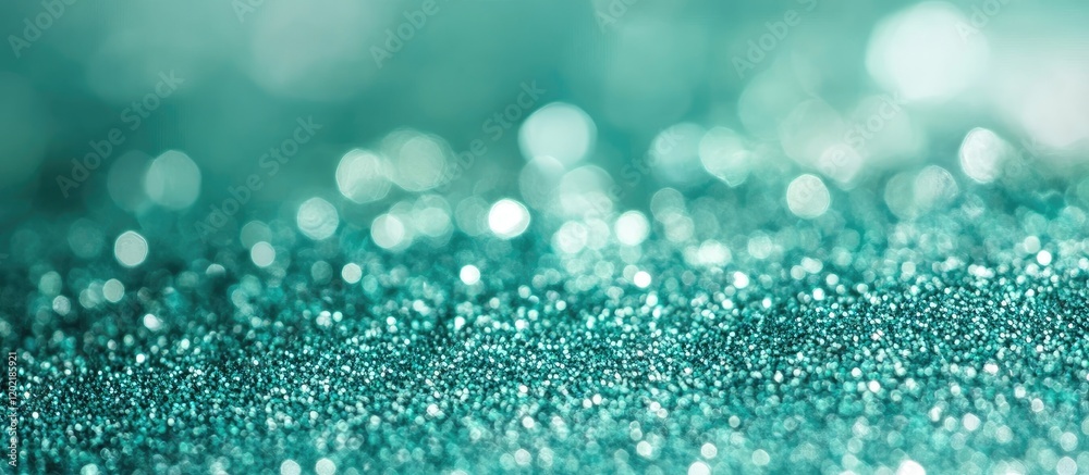Poster Turquoise glitter background with soft bokeh effect and copy space for text placement.