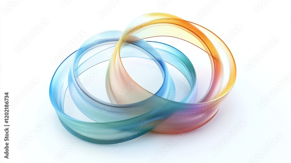 Poster colorful abstract swirls of transparent ribbons intertwined on a white background with copy space fo