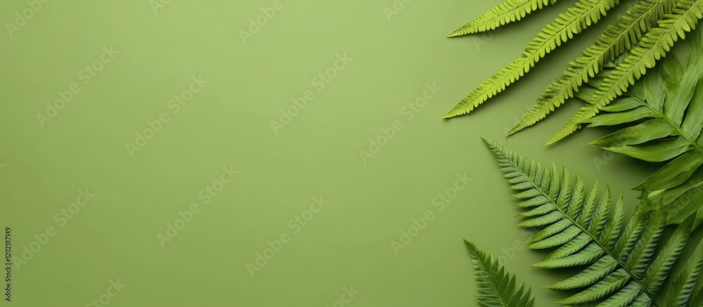 Aufkleber green background with ferns in various shades, featuring ample copy space for text or graphics. text
