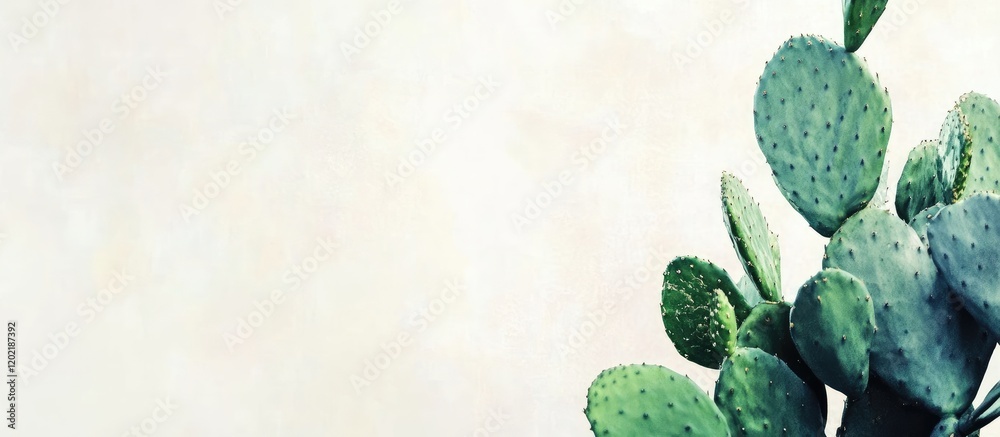 Aufkleber Cactus plant with green pads against a neutral background with ample copy space for text insertion