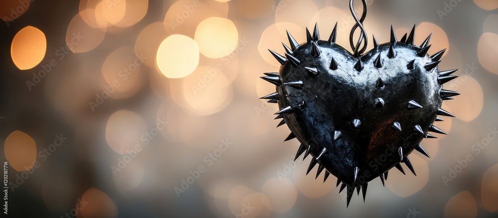 Poster Spiked heart ornament with bokeh background and copy space for text