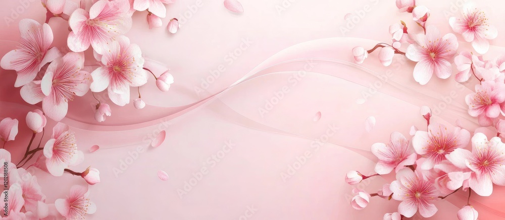 Aufkleber cherry blossom floral background design with soft pink hues and flowing elements, featuring ample co