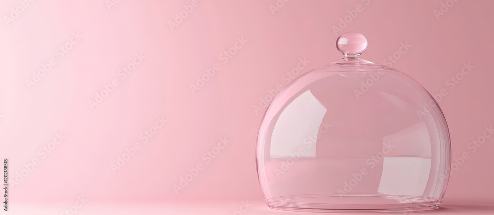 Poster Glass cloche with a round knob on a soft pink background with Copy Space for text placement