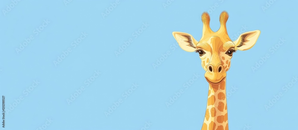 Poster Illustration of a giraffe with a light blue background providing ample copy space for text usage