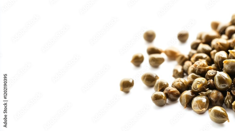 Poster green seeds spread on a white background with copy space for text placement