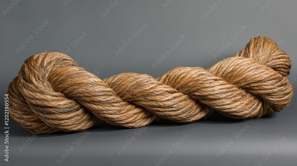 Poster Thick natural rope twisted elegantly on a muted gray background with ample copy space for text placement.