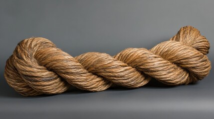 Thick natural rope twisted elegantly on a muted gray background with ample copy space for text placement.