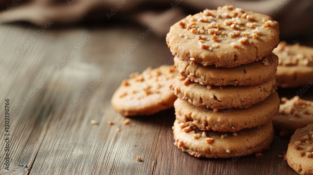 Aufkleber Stack of homemade cookies with nuts on wooden surface with natural light and copy space for text
