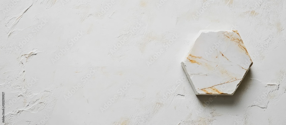 Poster Hexagonal marble tile on a textured white background with copy space for design purposes
