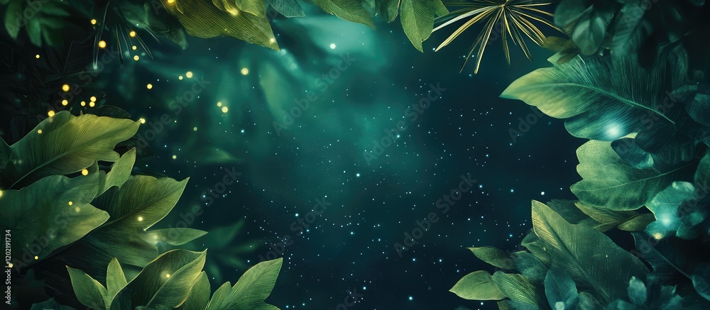 Poster lush green foliage with soft lighting and copy space for text suitable for nature-themed designs
