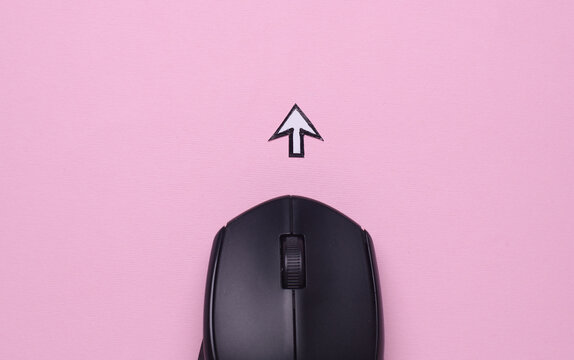 Pc mouse with cursor on pink background