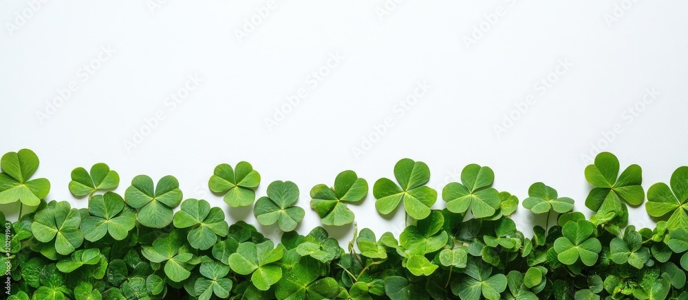 Poster Green Clover Leaves Border with Copy Space for Text on White Background