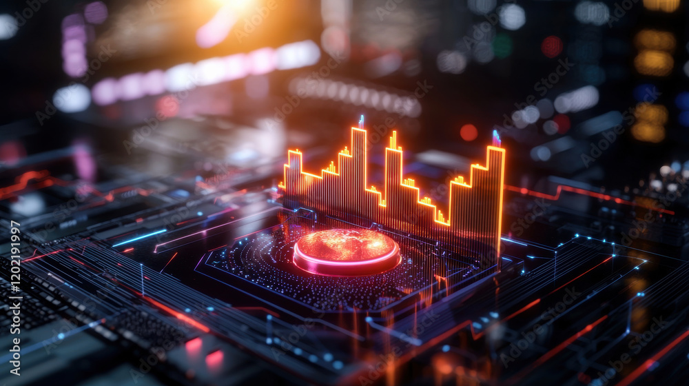 Aufkleber vibrant representation of financial summit with glowing data visualizations, showcasing dynamic graphs and digital elements in futuristic setting