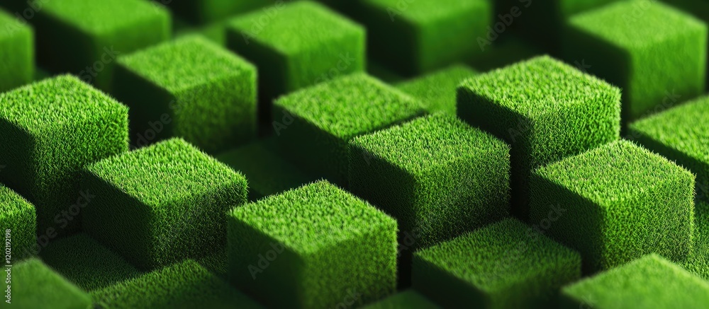 Aufkleber green textured cubes arranged in a three-dimensional pattern with depth and shadows copy space