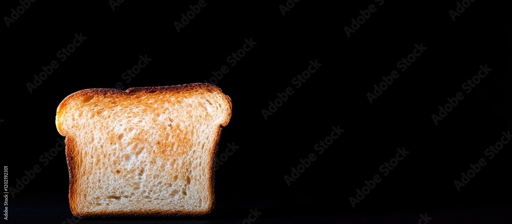 Poster Freshly toasted bread slice on black background with copy space for text or design elements.
