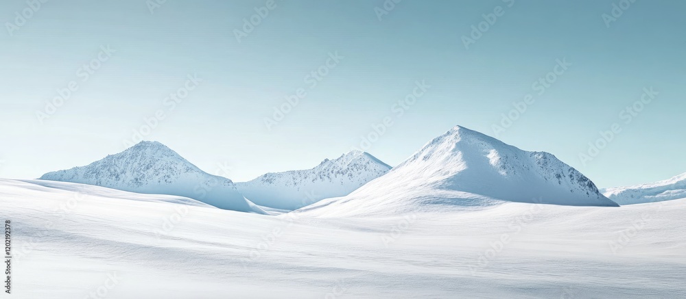 Poster Snow-covered mountains under a clear sky with copy space for text placement