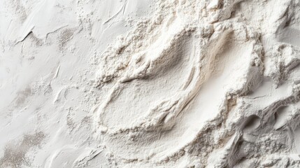 White flour powder texture with handprint imprint on light background Copy Space