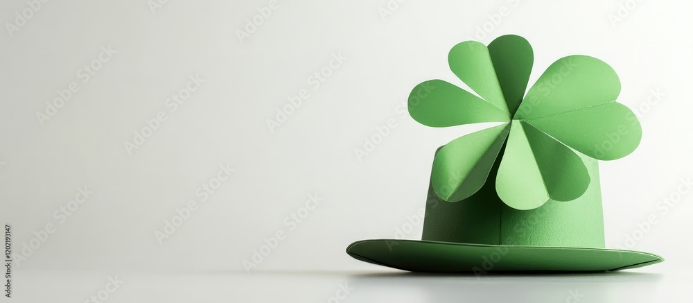 Aufkleber Green hat with a shamrock design on top isolated on a light background with Copy Space for text placement