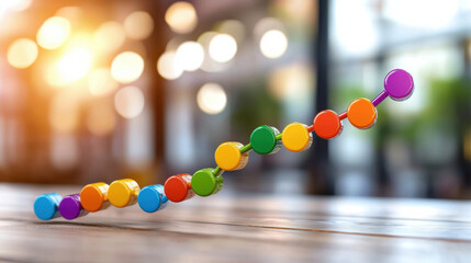 colorful graph representing market growth with vibrant circular markers, symbolizing progress and success in business. background features blurred, warm ambiance