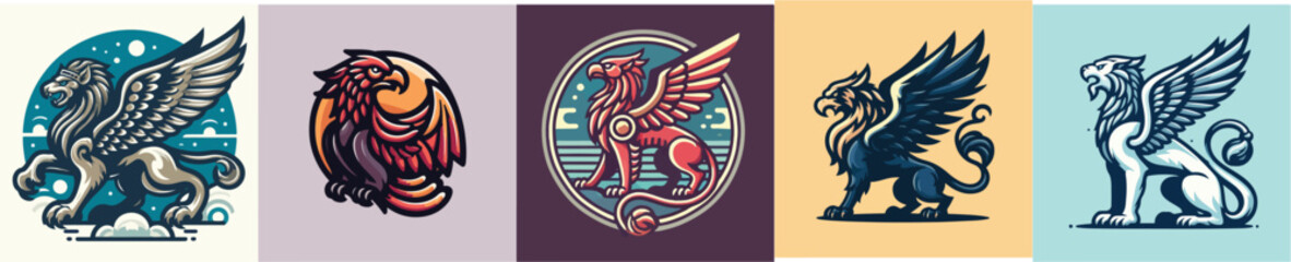 Collection of griffin mythological animal vectors