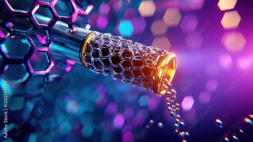 Leinwandbilder close up of nano enhanced bioreactor releasing liquid, showcasing intricate hexagonal patterns and v