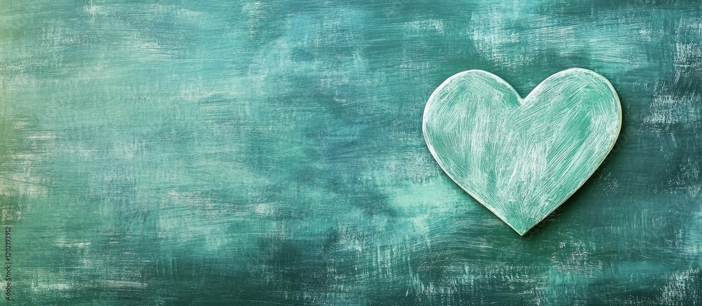 Poster Textured teal background with a chalkboard heart shape on the left side featuring ample copy space for text placement