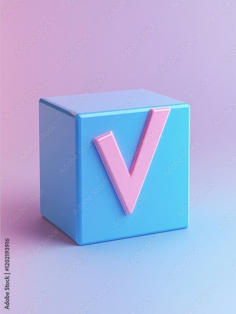 Poster Pink V Icon On Blue Box