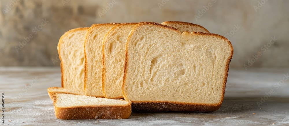 Poster sliced white bread loaf on a neutral background with copy space for text insertion