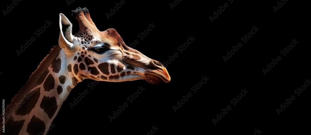 Aufkleber Giraffe head profile with dark background and copy space for text placement