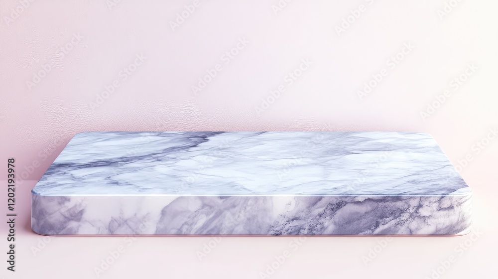 Poster marble texture rectangular block on pastel pink background with copy space for text or branding conc